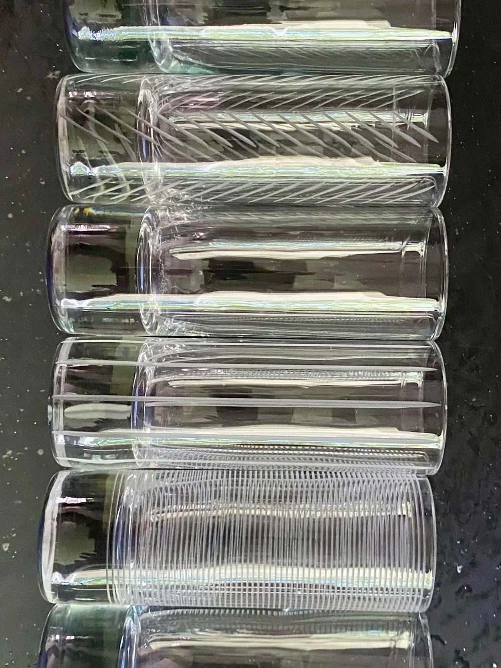 Clear Etched Highball Glasses - Set of 8